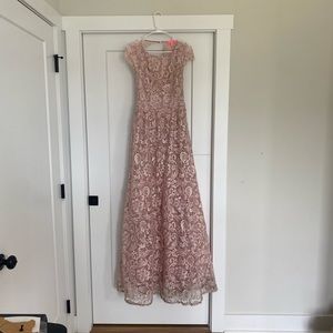 XTAREN blush lace floor length dress